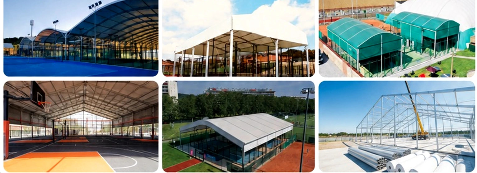 Montage de plusieurs couvertures pour terrains de padel
